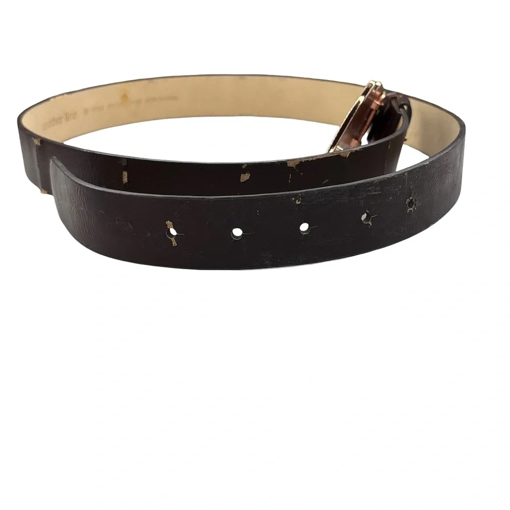 Elegant Brown Belt with Gold Metal Heart Buckle Medium